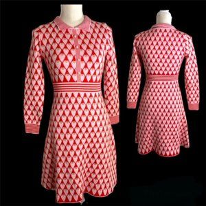 LILI SIDONIO ~MOLLY BRACKEN~ Anthropologie Red Pink & Gold Heart Dress w/ Pearls